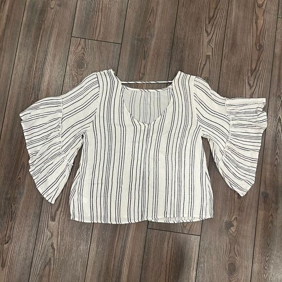 Altar'd State Blouse Top Women Small Multicolor Striped 100% Rayon Flared Sleeve - Picture 2 of 6